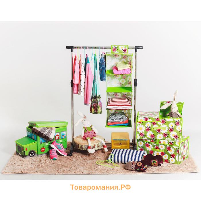 Органайзер подвесной  «Божьи коровки», 4 отделения, 30×30×80 см, зелёный
