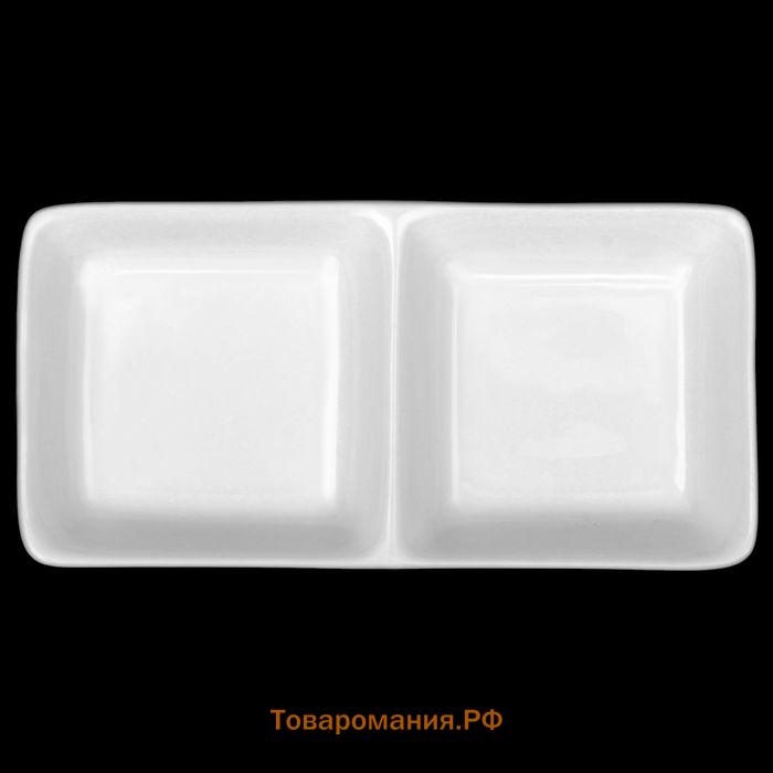 Менажница 2 ячейки Wilmax, 60 мл, 14.5×7.5 см, фарфор, белая