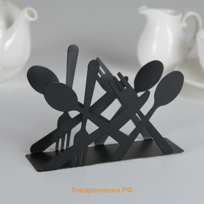 Салфетница  «Приборы», 13.5×4.5×9.5 см, чёрная