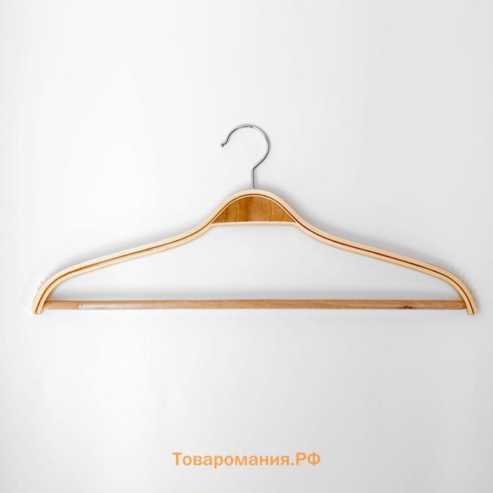 Плечики - вешалка для одежды , 44×23 см, деревянная сорт А, с перекладиной, антискользящее покрытие, светлое дерево