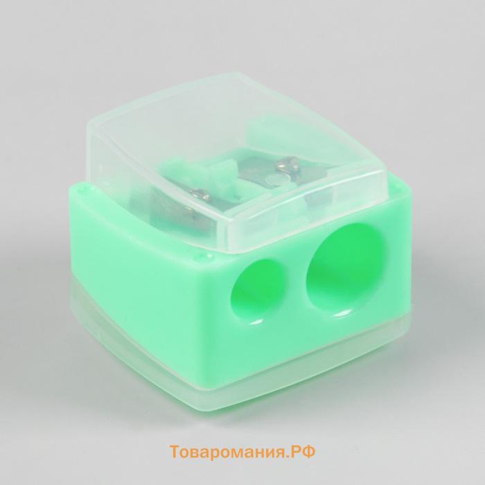 Точилка косметическая, с крышкой, двойная, цвет МИКС