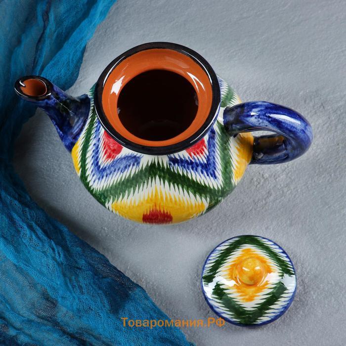 Набор чайный Риштанская керамика "Атлас №2", 9 предметов (чайник 1л, пиалы 0,3л), микс