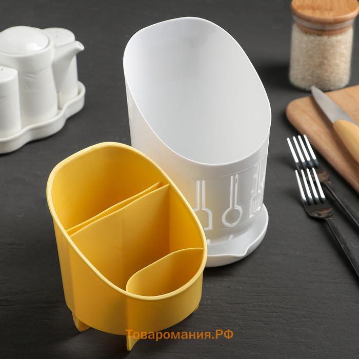 Подставка для столовых приборов , пластик, 3 отделения, 12×12×9 см, зелёная, белая