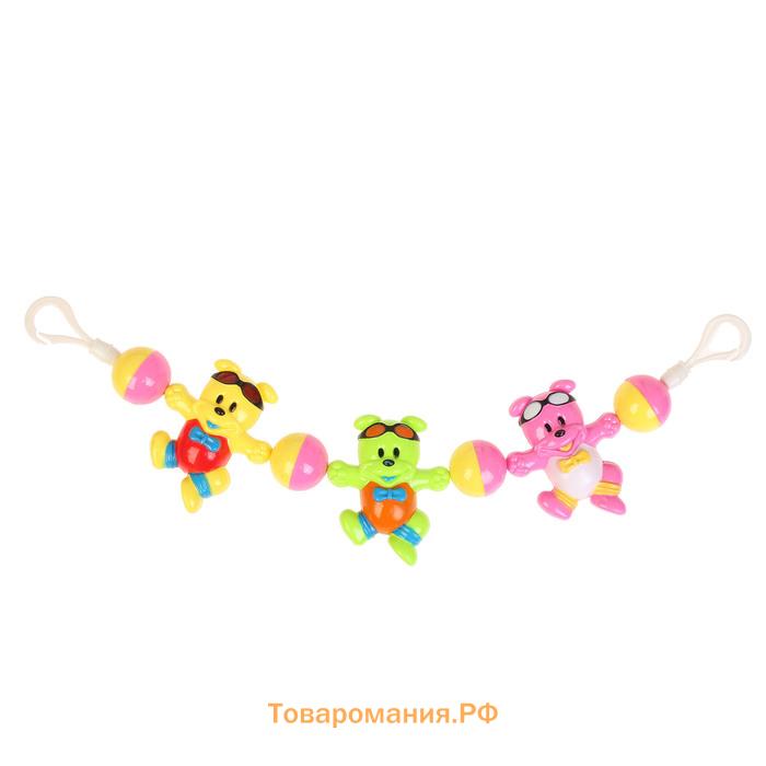 Растяжка Крошка Я «Забавные зверята» на кроватку/коляску, 3 игрушки с погремушками