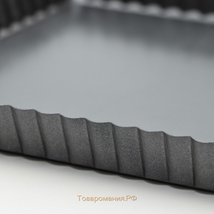 Форма для выпечки «Жаклин. Рифлёный квадрат», 21×2,5 см, съёмное дно, антипригарное покрытие, цвет чёрный