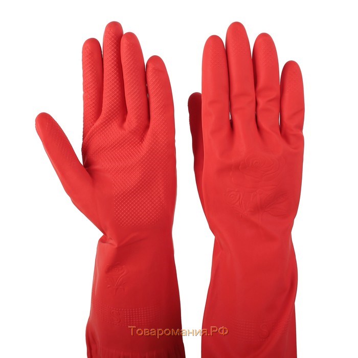 Перчатки хозяйственные латексные, размер M, 38 см, длинные манжеты, 95 гр, цвет красный