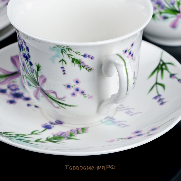 Сервиз фарфоровый чайный «Лаванда», 12 предметов: 6 чашек 220 мл, 6 блюдец d=14 см