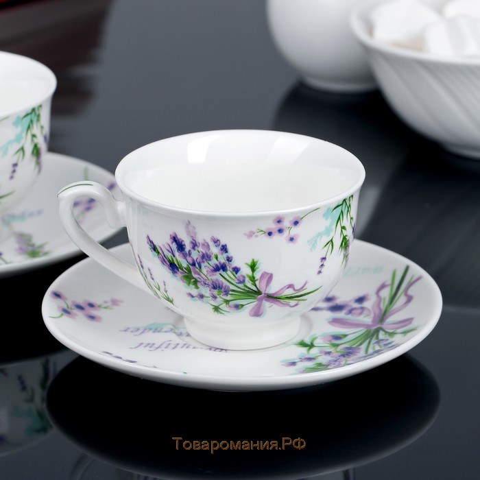 Набор фарфоровый кофейный «Лаванда», 4 предмета: 2 чашки 80 мл, 2 блюдца d=11,6 см, цвет белый