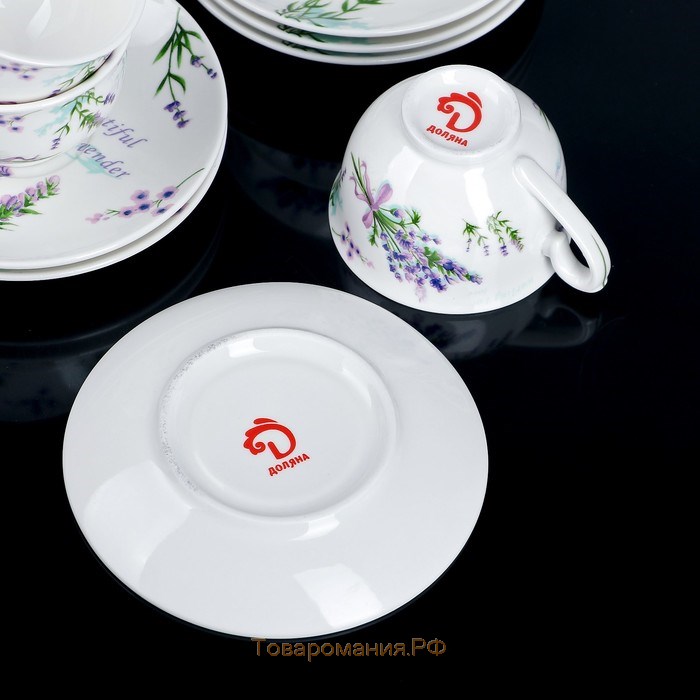Сервиз фарфоровый кофейный «Лаванда», 12 предметов: 6 чашек 80 мл, 6 блюдец d=11,5 см, цвет белый