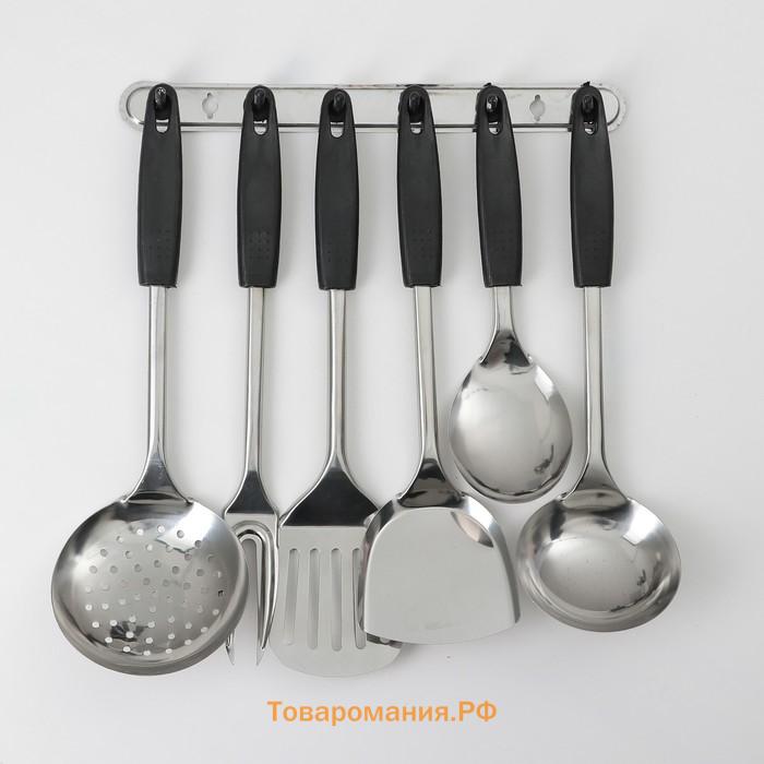 Набор кухонных принадлежностей «Ночь», 6 предметов, на подвесе, серебристый