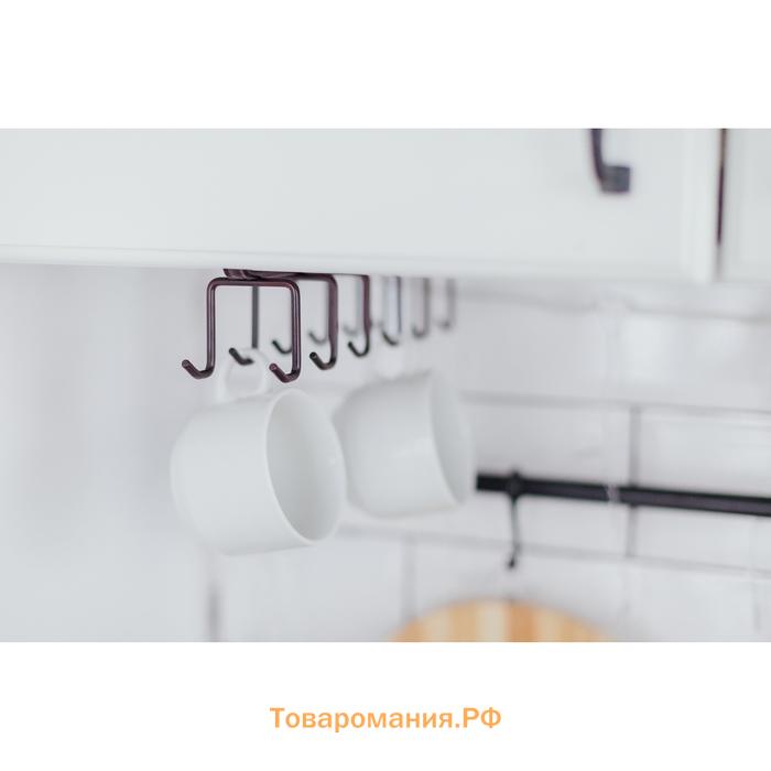 Держатель для кружек подвесной , на 12 предметов, 27×5×7.5 см, коричневый