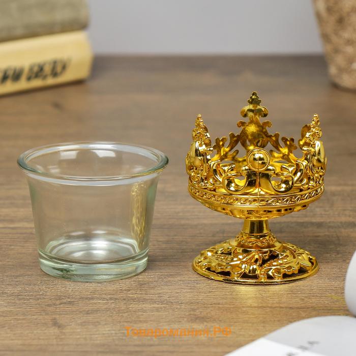 Подсвечник стекло, пластик на 1 свечу "Вьюнок" бокал на ножке золото 7,5х6х6 см