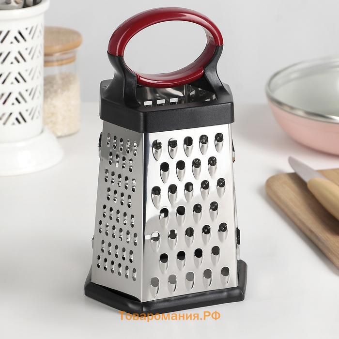 Тёрка шестигранная  «Нео», 12.5×10.5×20.5 см, прорезиненное дно, чёрная, красная
