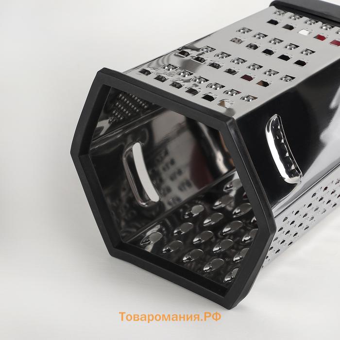 Тёрка шестигранная  «Нео», 12.5×10.5×20.5 см, прорезиненное дно, чёрная, красная