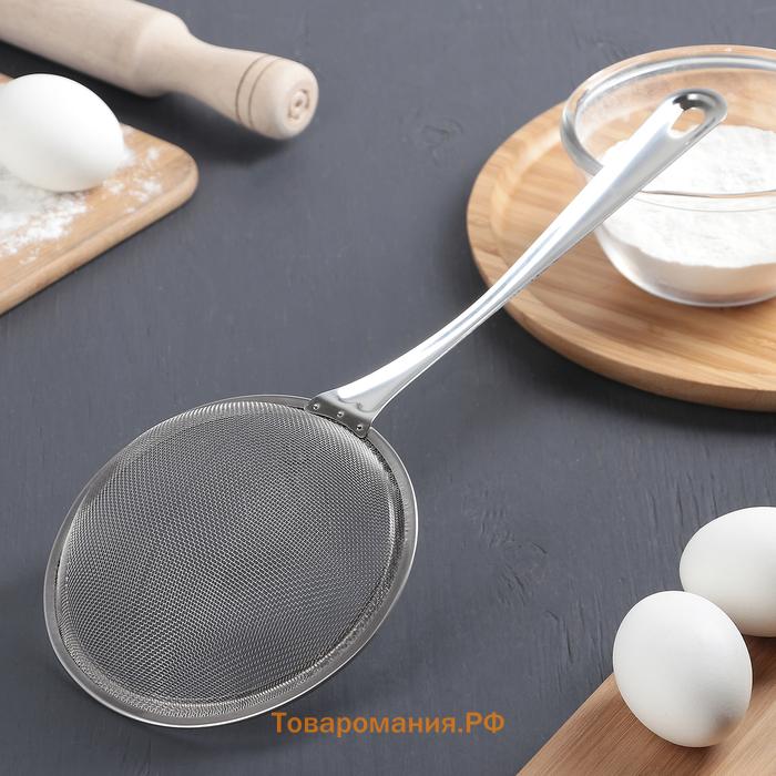 Сито для просеивания с ручкой  «Фире», d=13 см, нержавеющая сталь, серебристое