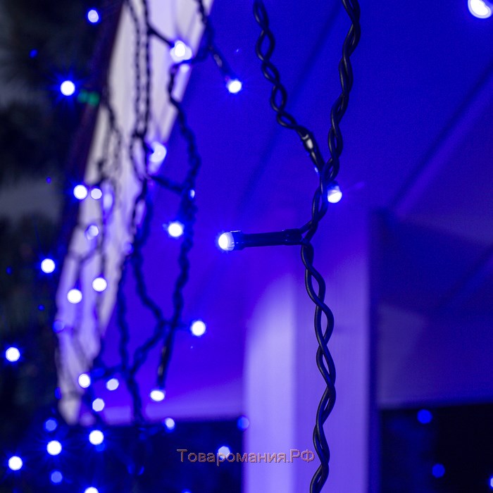 Гирлянда «Бахрома» 3 × 0.6 м, IP44, УМС, тёмная нить, 160 SMD-LED, свечение синее, 220 В