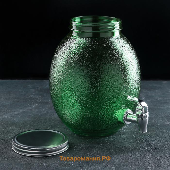 Диспенсер для напитков «Фреш», 4 л, 21×16×24 см, стекло, зелёный