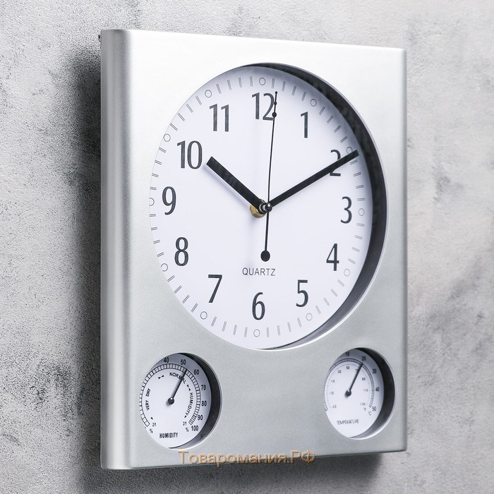 Часы настенные "Верность", 29.5 х 25 см, d-20 см, термометр, гигрометр, дискретный ход