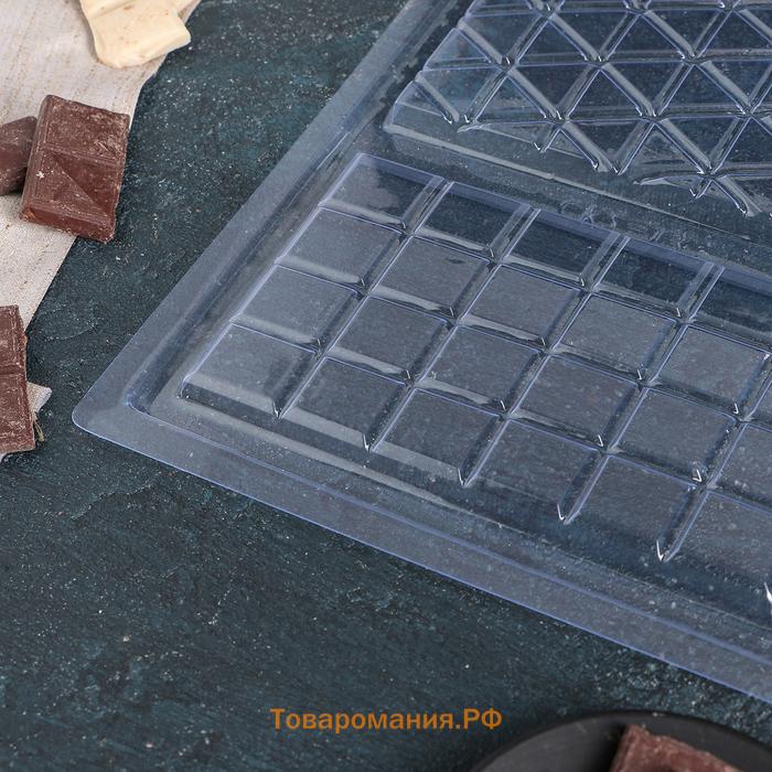 Форма для шоколада «Плитка», пластик, 26.8×21×1 см, 2 ячейки 17×10 см, прозрачная