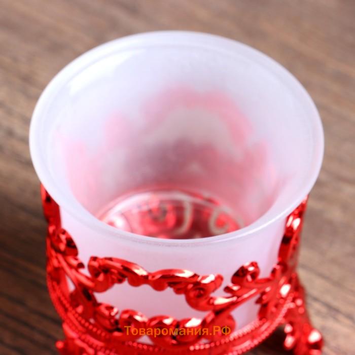 Подсвечник стекло, пластик на 1 свечу "Цветы" красный 6,5х6х6 см