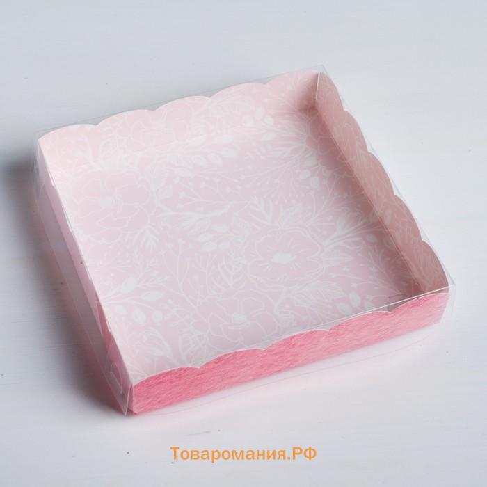 Коробка для печенья, кондитерская упаковка с PVC крышкой, Sweet moment, 15 х 15 х 3 см