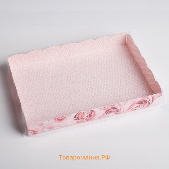 Коробка для печенья, кондитерская упаковка с пластиковой крышкой, My best wishes, 22 х 15 х 3 см