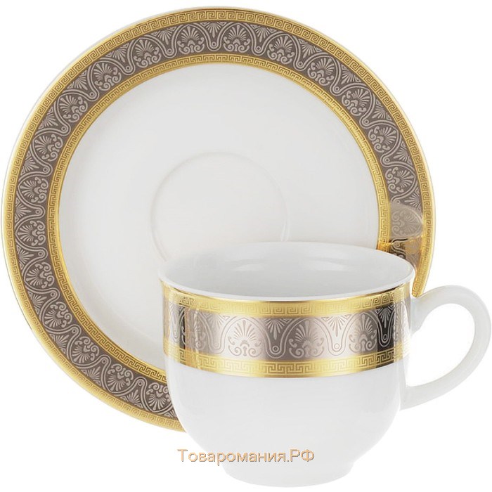 Чашка 165 мл с блюдцем 135 мм высокая Opal, декор «Широкий кант платина, золото»