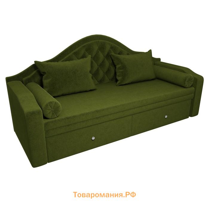 Прямой детский диван «Сойер», механизм выкатной, микровельвет, цвет зелёный