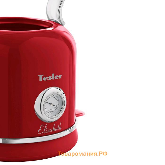 Чайник электрический Tesler KT-1745 RED, металл, 1.7 л, 2200 Вт, ретро, красный