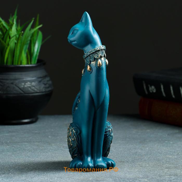 Фигурка полистоун «Кошка», синяя, 20×8 см