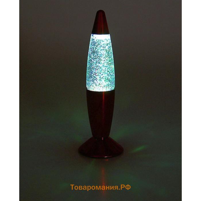 Светильник «Красная ракета» LED, лава, блёстки, от батареек 3хLR44 19 см RISALUX