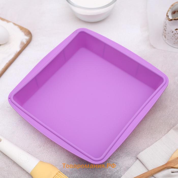 Форма для выпечки  «Квадрат», силикон, 22×23×3.5 см, внутренний размер 20×19×3 см, голубая