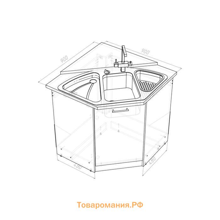 Шкаф напольный Сабрина, 900х900х850, под мойку угл. с двер Венге/Дуб сонома/Дуглас темный