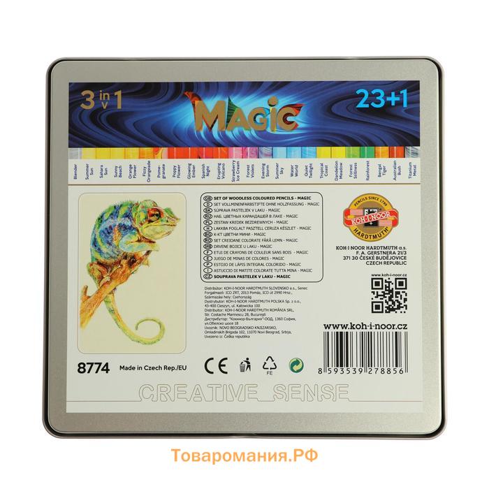 Карандаши цветные цельнографитовые K-i-N PROGRESSO MAGIC 8774  24цв +блендер, мет/пен