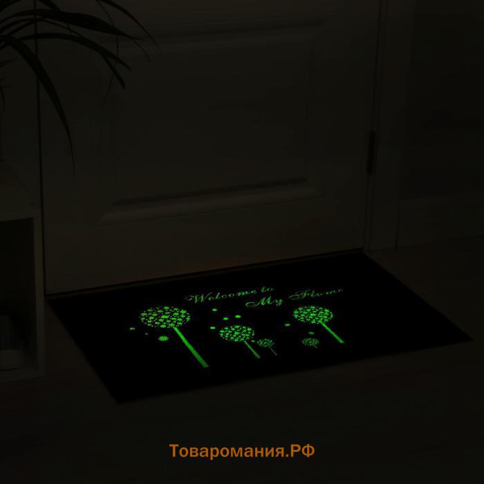 Коврик придверный  «Добро пожаловать», светящийся в темноте, влаговпитывающий, 50×80 см, коричневый