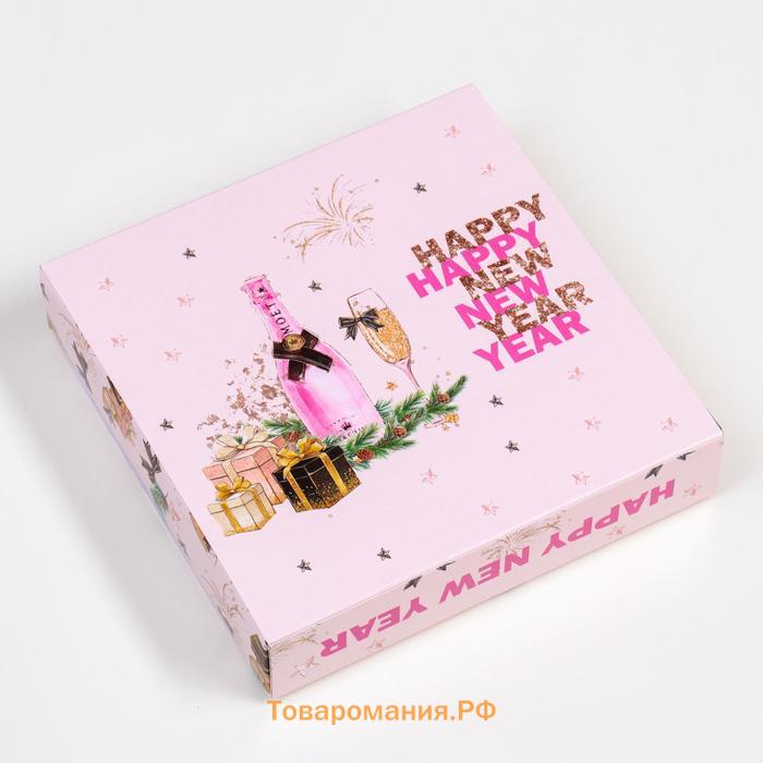 Коробка для конфет 16 шт. «Праздничный блеск» подарочная новогодняя упаковка, 17.7×17.7×3.8 см