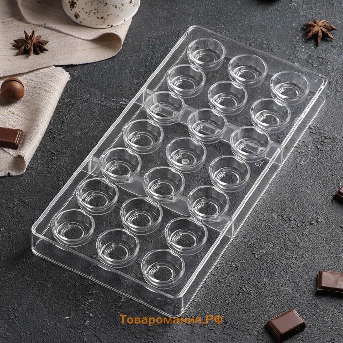 Форма для конфет и шоколада KONFINETTA «Тоффи. Круг», 27.5×17.5×2.5 см, 21 ячейка 2.5×1.5 см, прозрачная