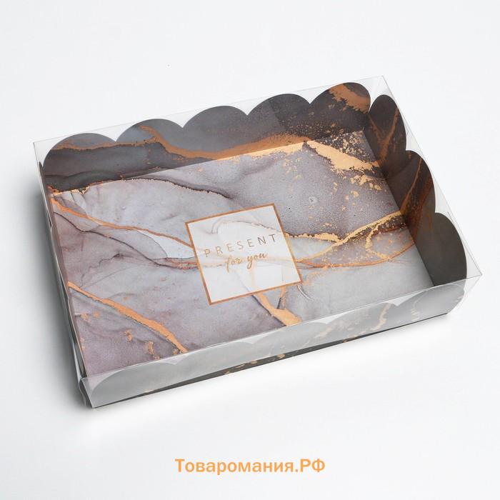 Коробка для печенья, кондитерская упаковка с пластиковой крышкой, «Мрамор», 20 х 30 х 8 см