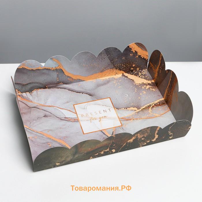 Коробка для печенья, кондитерская упаковка с пластиковой крышкой, «Мрамор», 20 х 30 х 8 см