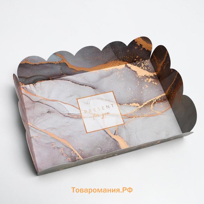 Коробка для печенья, кондитерская упаковка с пластиковой крышкой, «Мрамор», 20 х 30 х 8 см