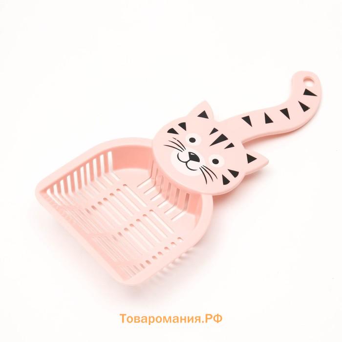 Совок для туалета "Довольный кот", 28 х 12,5 см, розовый