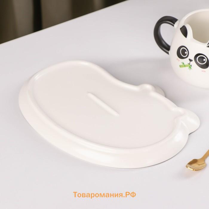 Чайная пара керамическая с ложкой «Панда», 2 предмета: кружка 180 мл, блюдце, рисунок МИКС