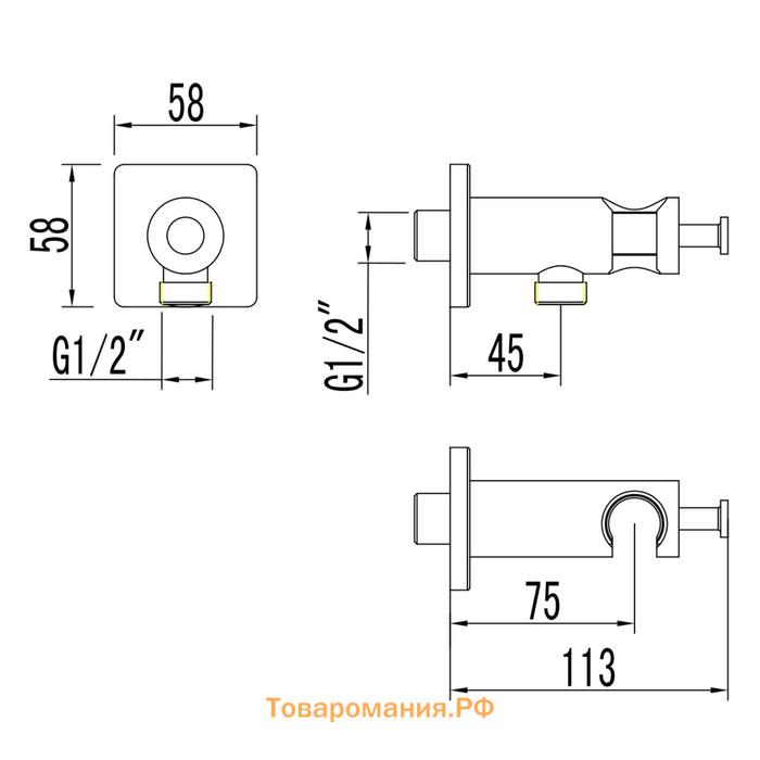 Подключение для душевого шланга Lemark LM7885C, 58 х 58 мм, хром