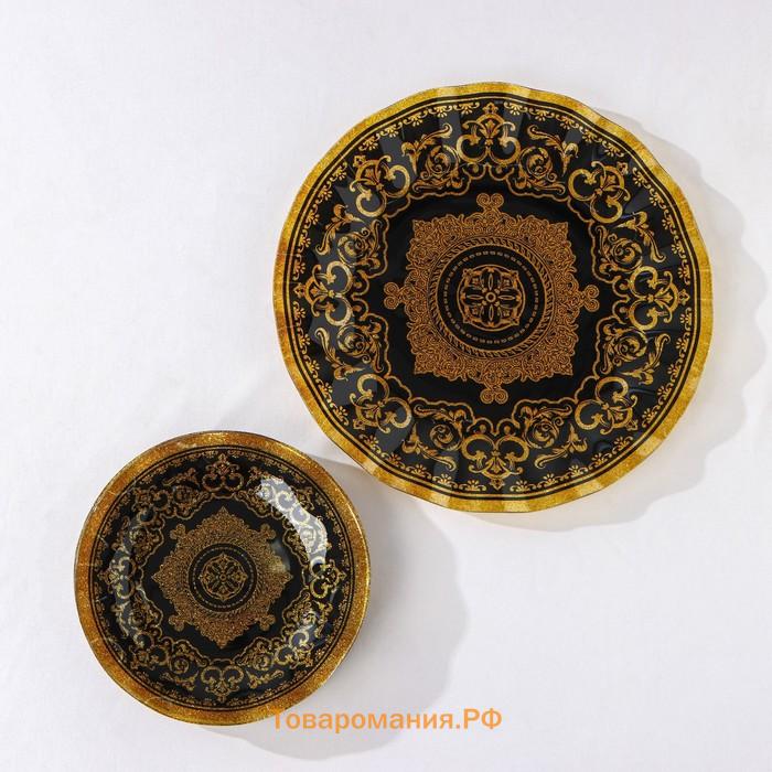 Набор столовый 7 предметов «Мехенди», d=30 см - 1 шт, d=18 см - 6 шт, цвет чёрный с золотым