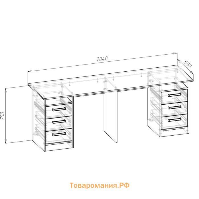 Стол письменый «СТН-3», 2040×600×750 мм, белый брилл/белый глянец