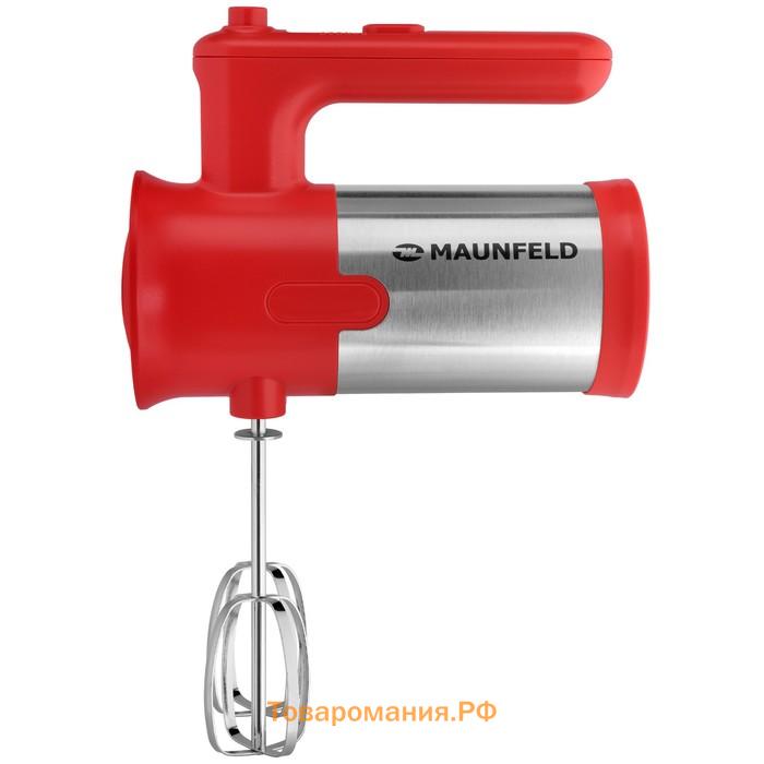Миксер MAUNFELD MF-321R, ручной, 300 Вт, 5 скоростей, 4 насадки, красный