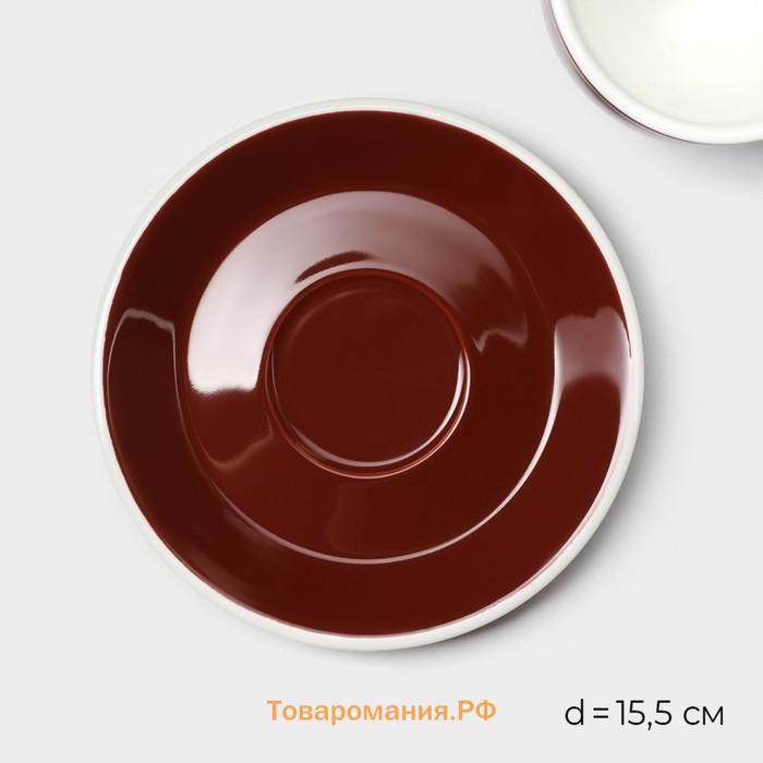 Кофейная пара фарфоровая Magistro Coffee time, 2 предмета: чашка 280 мл, блюдце d=15,5 см, цвет коричневый