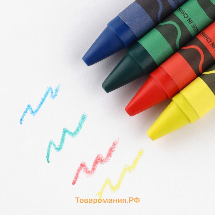 Подарочный набор, блокнот-раскраска, трафарет, наклейки и восковые мелки «Юному герою»