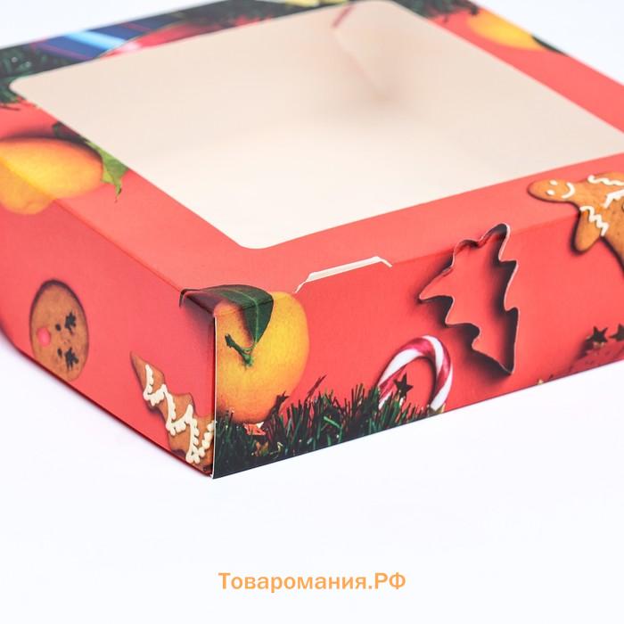 Коробка подарочная новогодняя складная с окном «Апельсин», 15×15×4 см