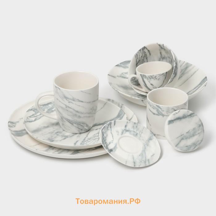 Набор чайный фарфоровый Magistro Real Marble, 4 предмета: 2 чашки 150 мл, 2 блюдца d=12,5 см